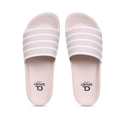 Women Pink Striped Sliders